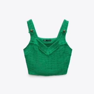 NWT Zara Tweed Green Bustier Top